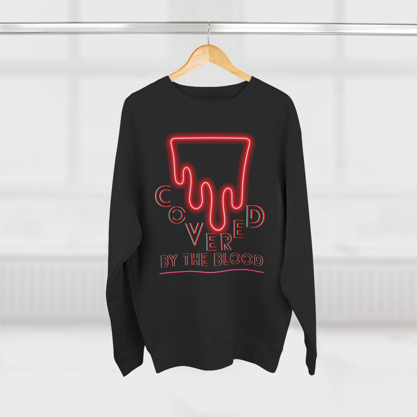 Blood Drip Crewneck Sweatshirt — "Covered in the Blood" Neon Pullover